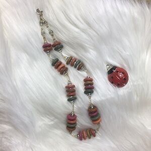 24”, crystal and wooden beads necklace, 925 clasp.